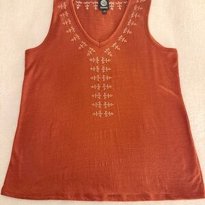 Bobeau Terracotta Embroidered Tank Top